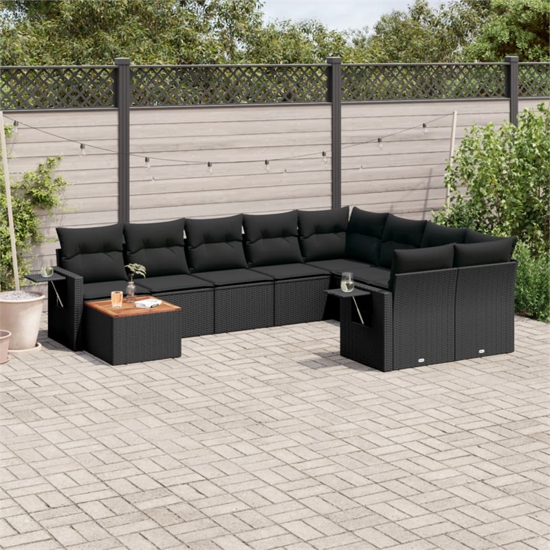 vidaXL 10 Piece Solid Acacia Wood Sofa Set in Black