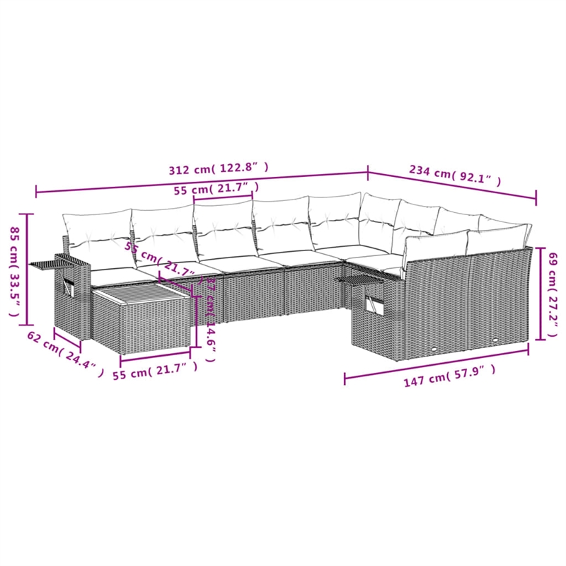 vidaXL 10 Piece Solid Acacia Wood Sofa Set in Black