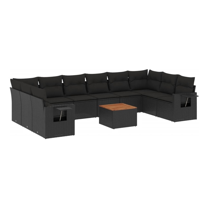 vidaXL 11 Piece Solid Acacia Wood Sofa Set in Black