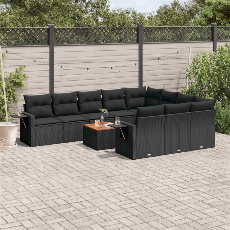 vidaXL 11 Piece Solid Acacia Wood Large Sofa Set in Black