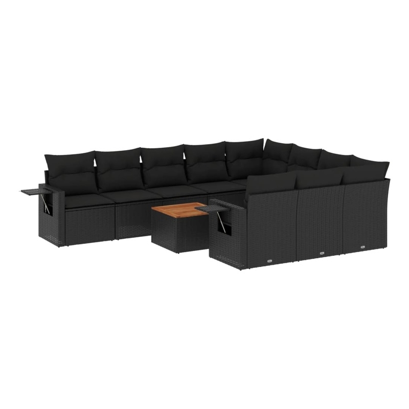vidaXL 11 Piece Solid Acacia Wood Large Sofa Set in Black