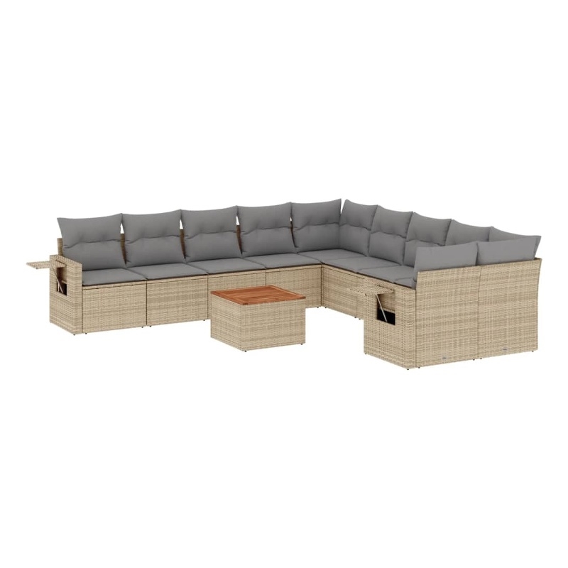 vidaXL 11 Piece Solid Acacia Wood Small Sofa Set in Beige