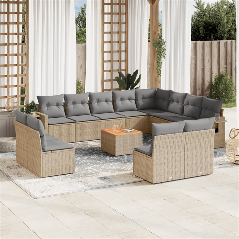 vidaXL 13 Piece Solid Acacia Wood Sofa Set in Beige