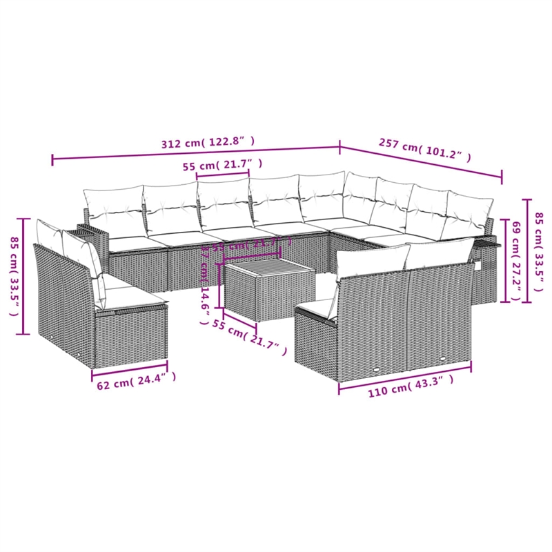 vidaXL 13 Piece Solid Acacia Wood Sofa Set in Beige