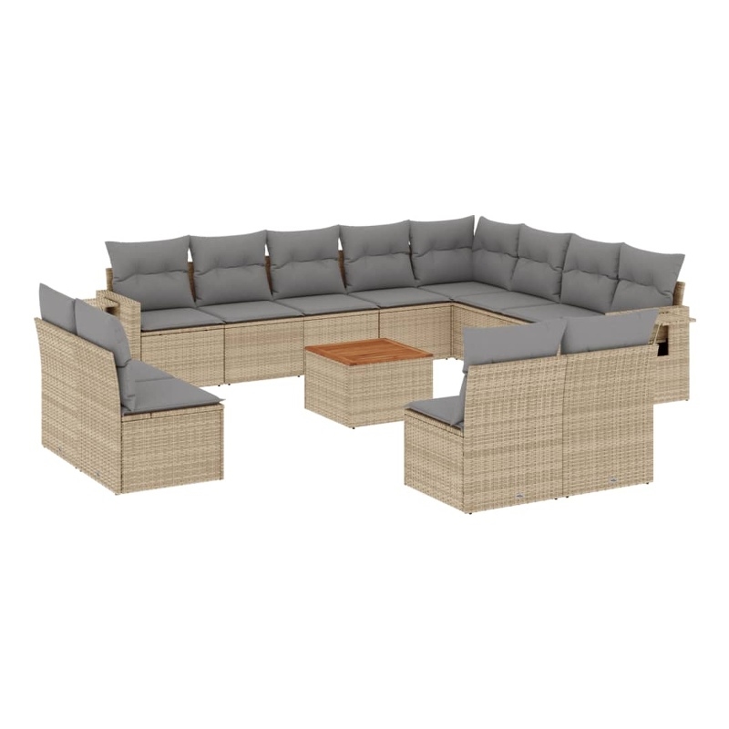 vidaXL 13 Piece Solid Acacia Wood Sofa Set in Beige