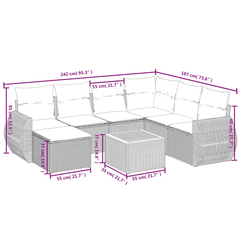 vidaXL 8 Piece Solid Acacia Wood Sofa Set in Black