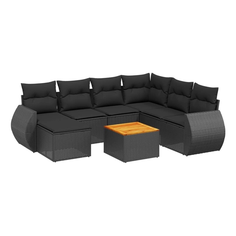 vidaXL 8 Piece Solid Acacia Wood Sofa Set in Black