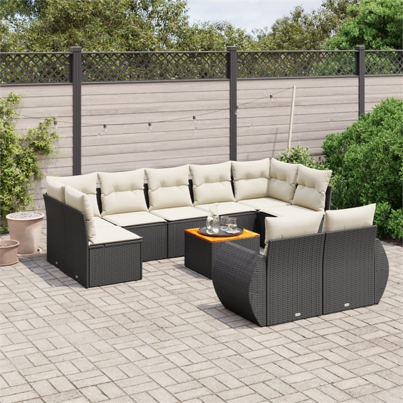 vidaXL 10 Piece Solid Acacia Wood Sofa Set in Black/White/Cream
