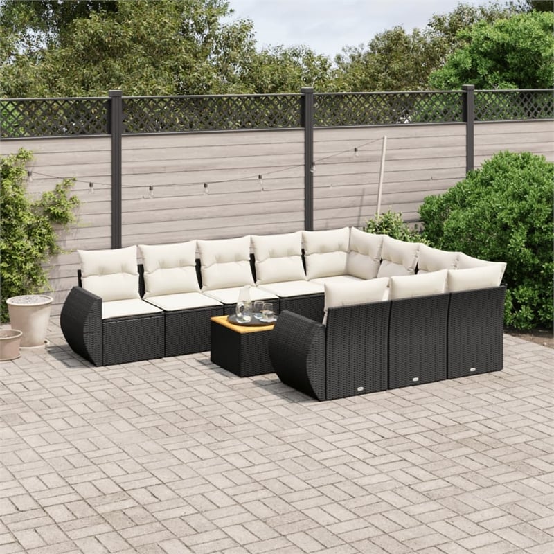 vidaXL 11 Piece Poly Rattan Sofa Set in Black/White/Cream