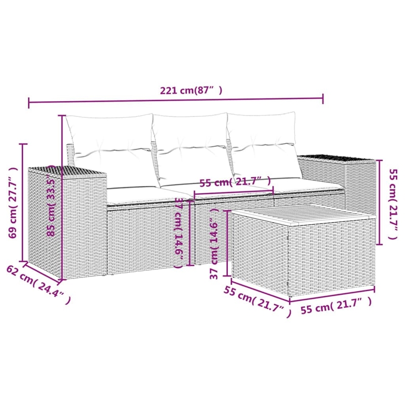 vidaXL 4 Piece Solid Acacia Wood Sofa Set in Dark Gray