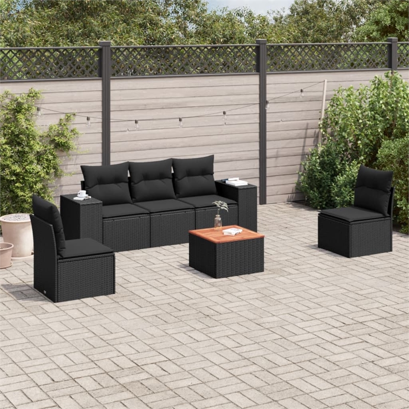 vidaXL 6 Piece Solid Acacia Wood Medium Sofa Set in Black