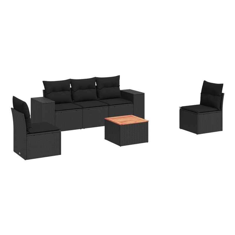 vidaXL 6 Piece Solid Acacia Wood Medium Sofa Set in Black