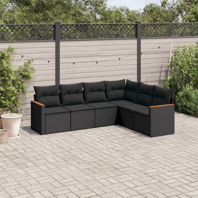 vidaXL 6 Piece Solid Acacia Wood Sofa Set in Black