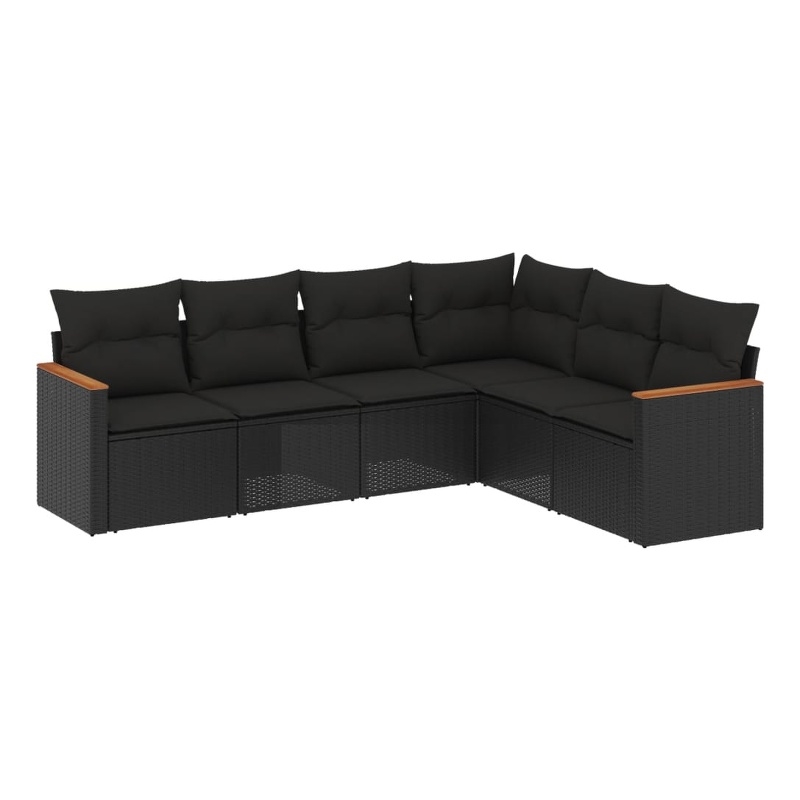 vidaXL 6 Piece Solid Acacia Wood Sofa Set in Black