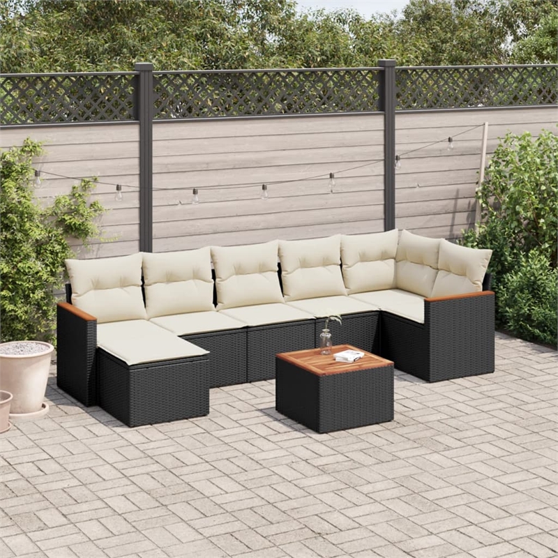 vidaXL 8 Piece Solid Acacia Wood Sofa Set in Black/White/Cream