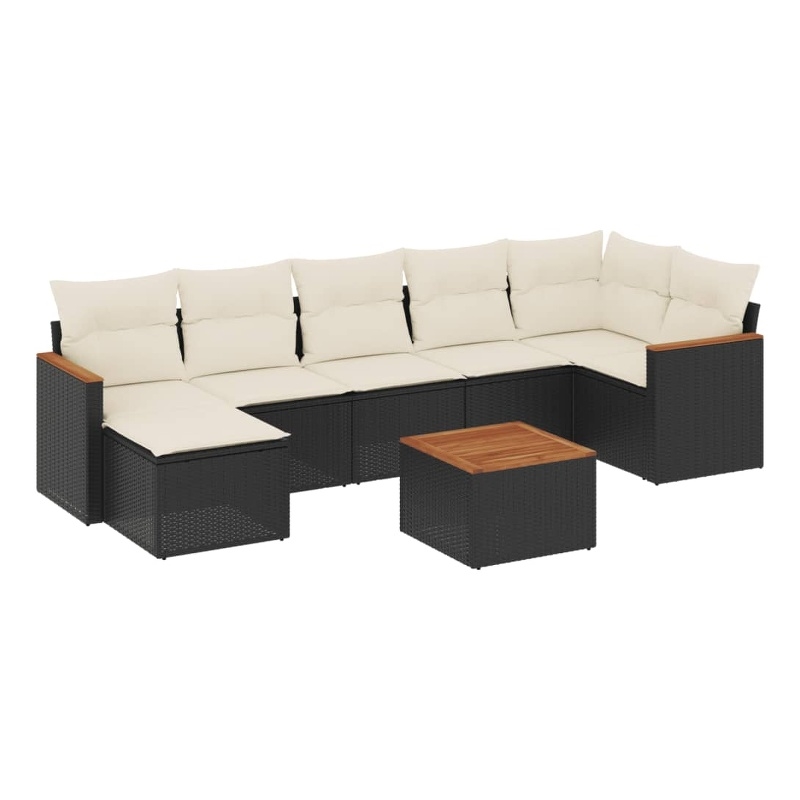 vidaXL 8 Piece Solid Acacia Wood Sofa Set in Black/White/Cream