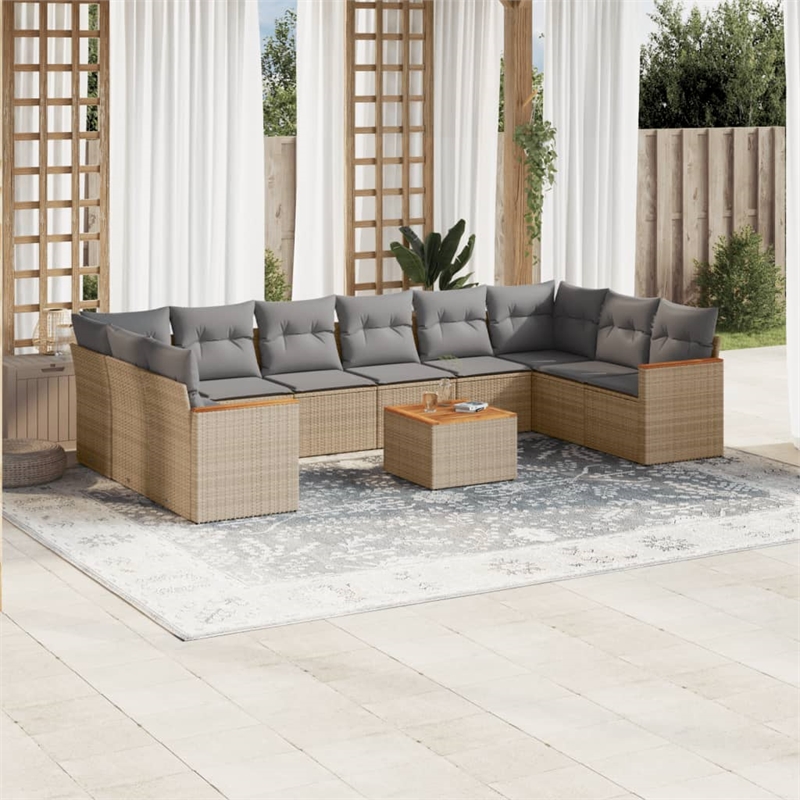 vidaXL 11 Piece Solid Acacia Wood Sofa Set in Gray/Beige