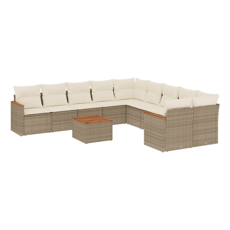 vidaXL 11 Piece Solid Acacia Wood Sofa Set in White/Cream/Beige