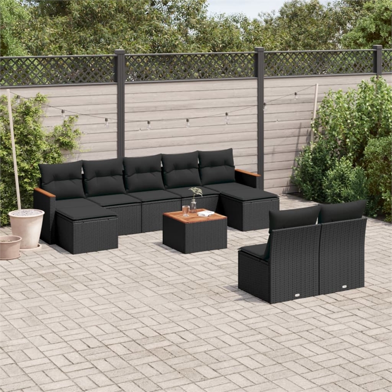 vidaXL 10 Piece Solid Acacia Wood Sofa Set in Black