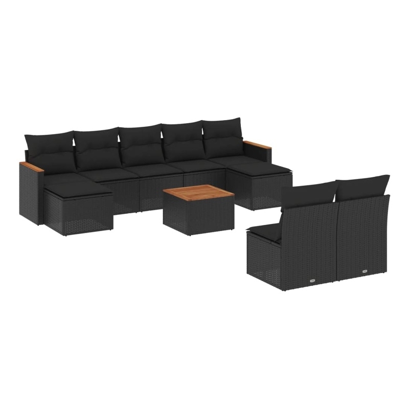 vidaXL 10 Piece Solid Acacia Wood Sofa Set in Black