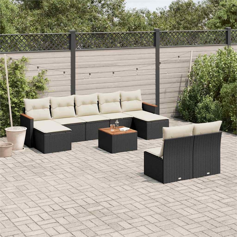 vidaXL 10 Piece Solid Acacia Wood Small Sofa Set in Black/White/Cream