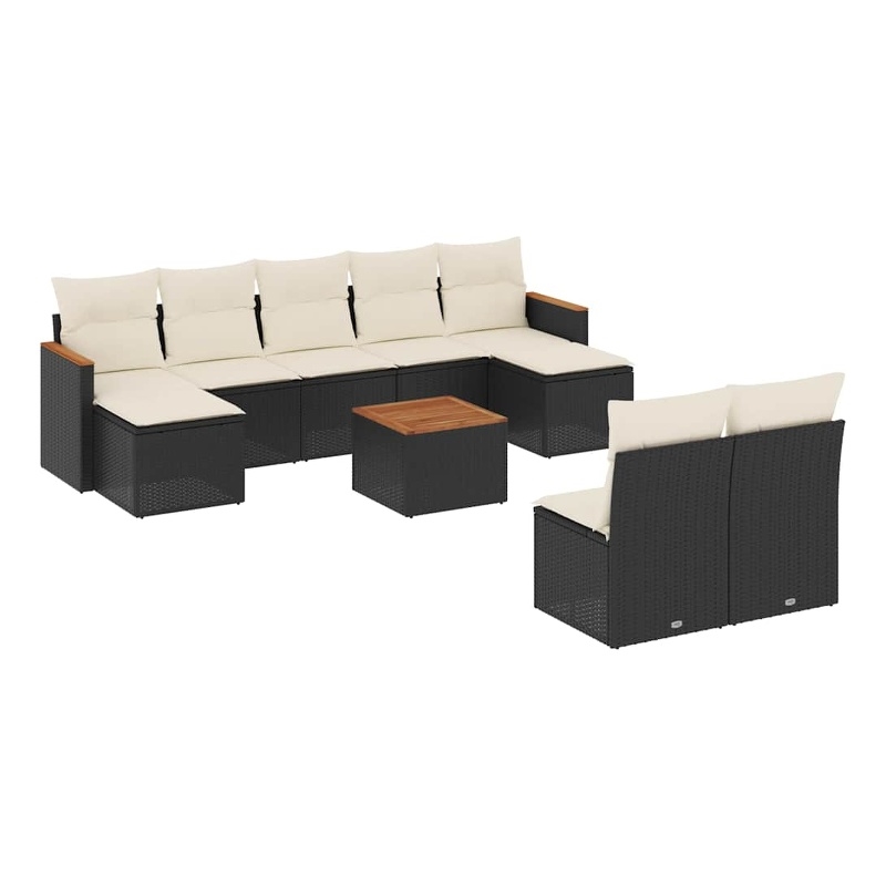 vidaXL 10 Piece Solid Acacia Wood Small Sofa Set in Black/White/Cream