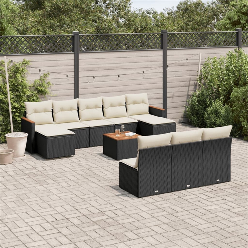 vidaXL 11 Piece Solid Acacia Wood Sofa Set in Black/White/Cream
