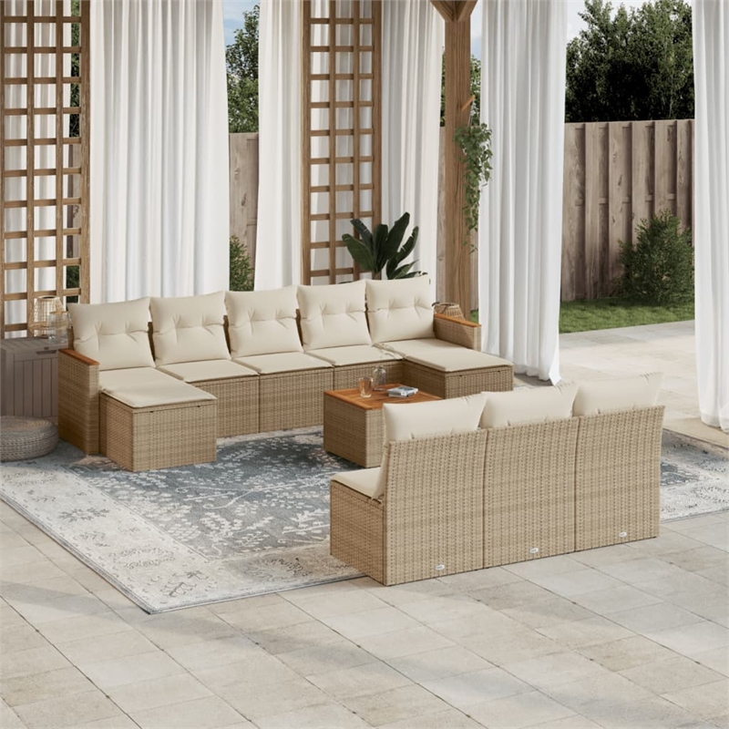 vidaXL 11 Piece Solid Acacia Wood Sofa Set in White/Cream/Beige