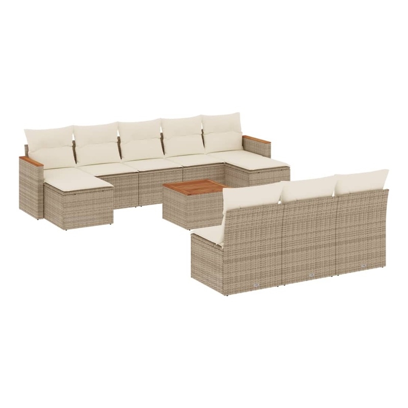 vidaXL 11 Piece Solid Acacia Wood Sofa Set in White/Cream/Beige