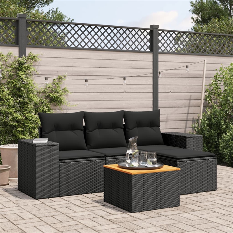 vidaXL 5 Piece Solid Acacia Wood Sofa Set in Black