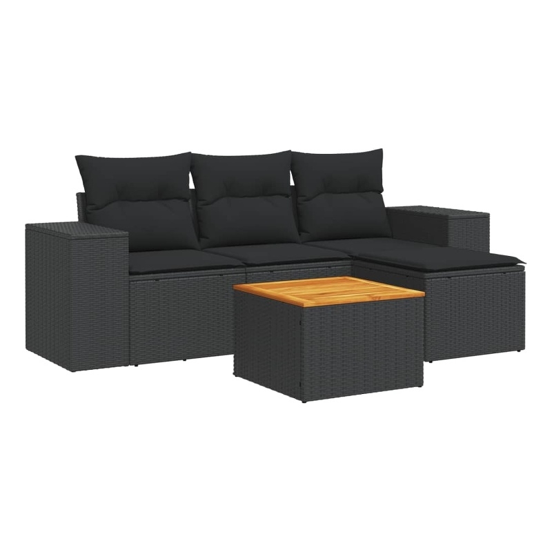 vidaXL 5 Piece Solid Acacia Wood Sofa Set in Black