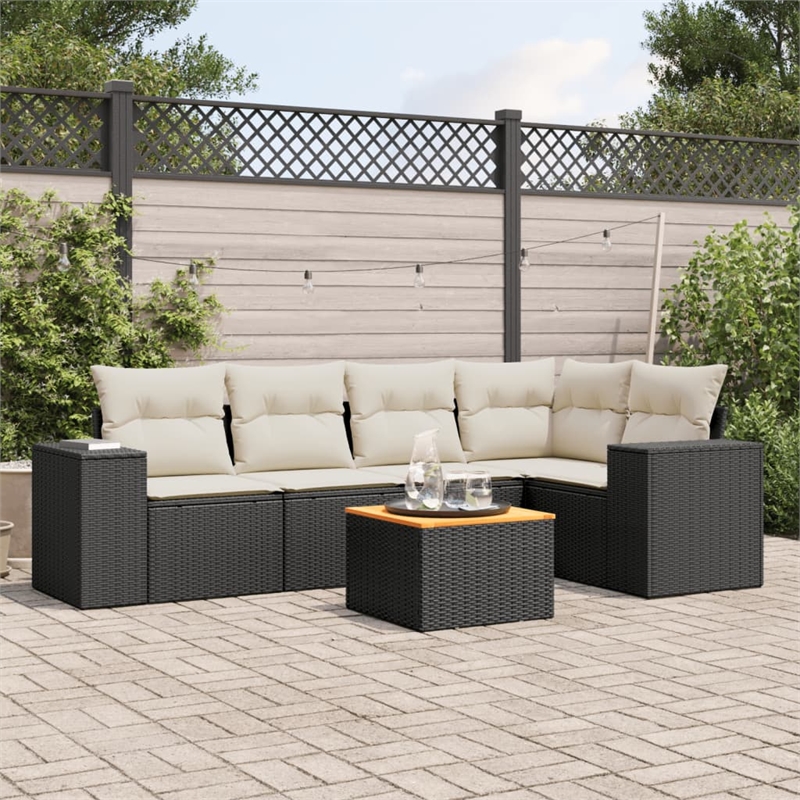 vidaXL 6 Piece Solid Acacia Wood Sofa Set in Black