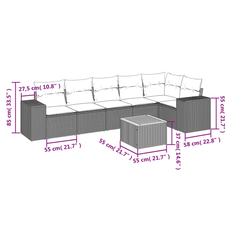 vidaXL 7 Piece Solid Acacia Wood Sofa Set in Gray/Beige