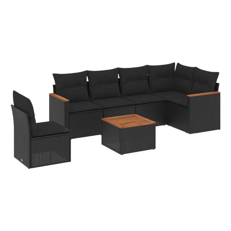 vidaXL 7 Piece Solid Acacia Wood Sofa Set in Black