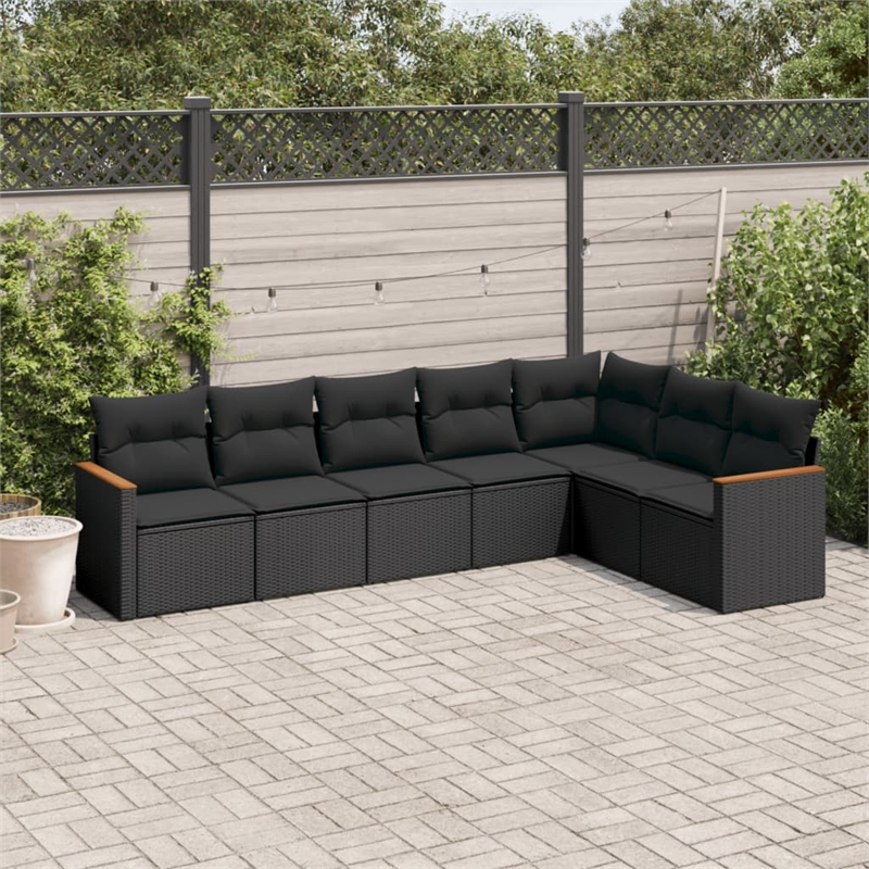 vidaXL 7 Piece Solid Acacia Wood Sofa Set in Black