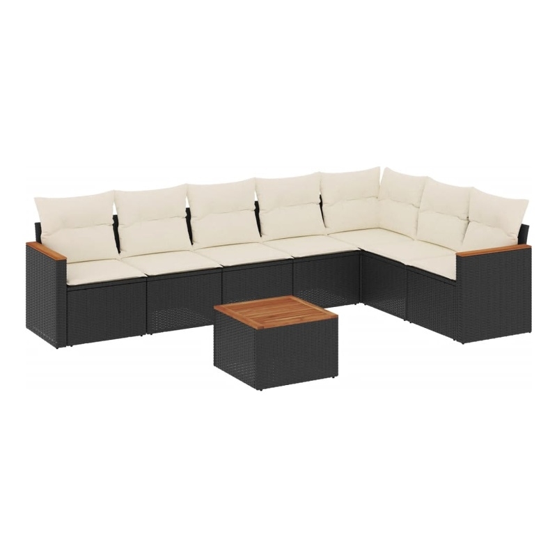 vidaXL 8 Piece Solid Acacia Wood Sofa Set in Black/White/Cream
