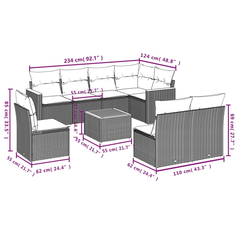 vidaXL 9 Piece Solid Acacia Wood Sofa Set in Black