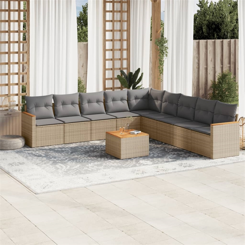 vidaXL 10 Piece Solid Acacia Wood Sofa Set in Gray/Beige
