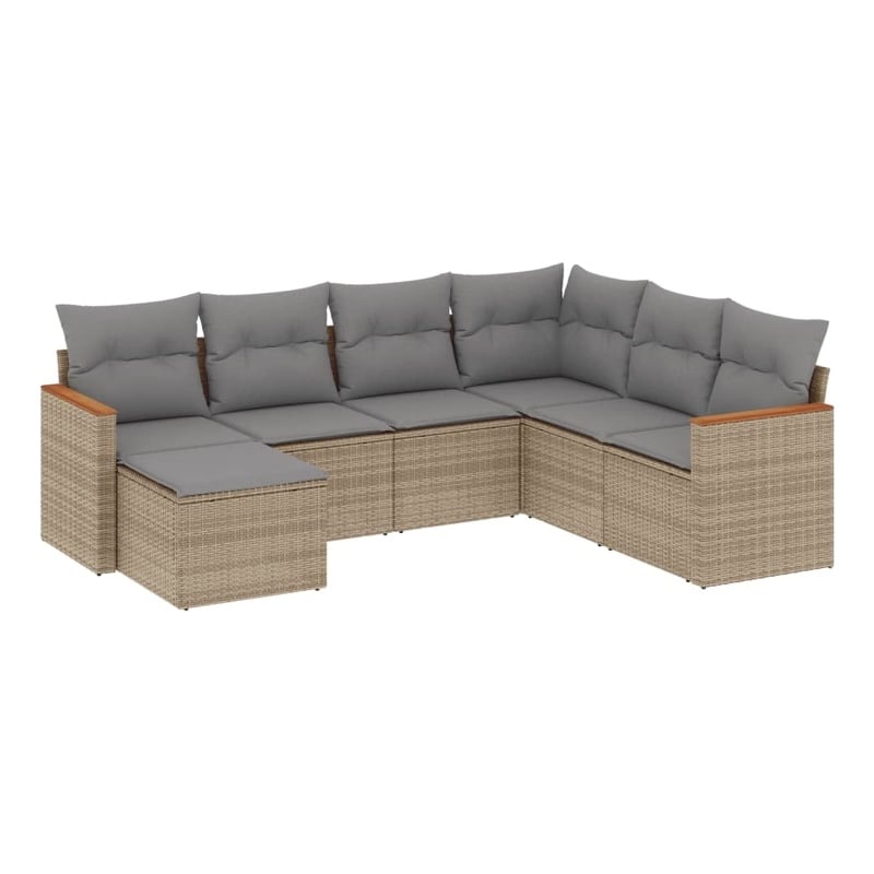 vidaXL 7 Piece Solid Acacia Wood Sofa Set in Gray/Beige