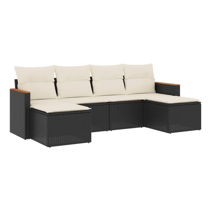 vidaXL 6 Piece Solid Acacia Wood Sofa Set in Black