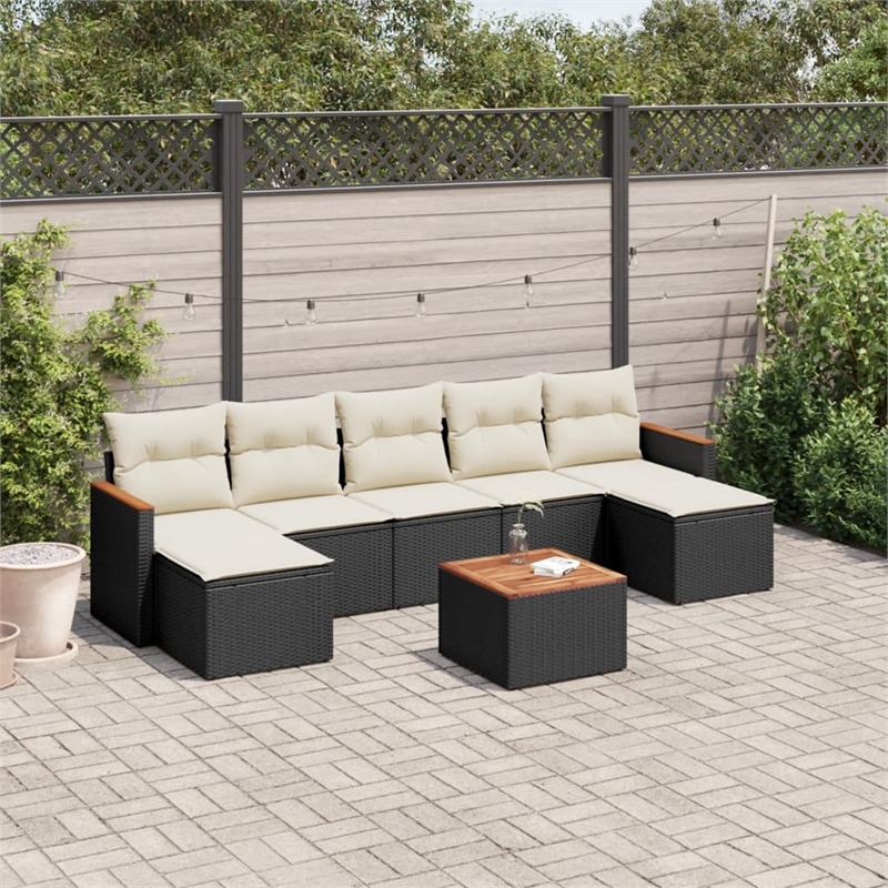 vidaXL 8 Piece Solid Acacia Wood Sofa Set in Black/White/Cream