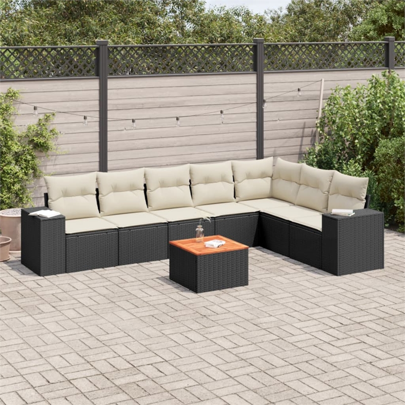 vidaXL 8 Piece Steel Sofa Set in Black/White/Cream