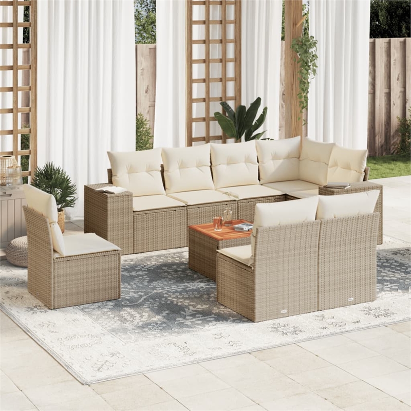 vidaXL 9 Piece Solid Acacia Wood Sofa Set in White/Cream/Beige