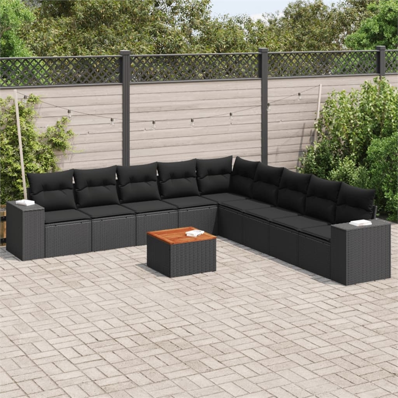 vidaXL 10 Piece Solid Acacia Wood Small Sofa Set in Black