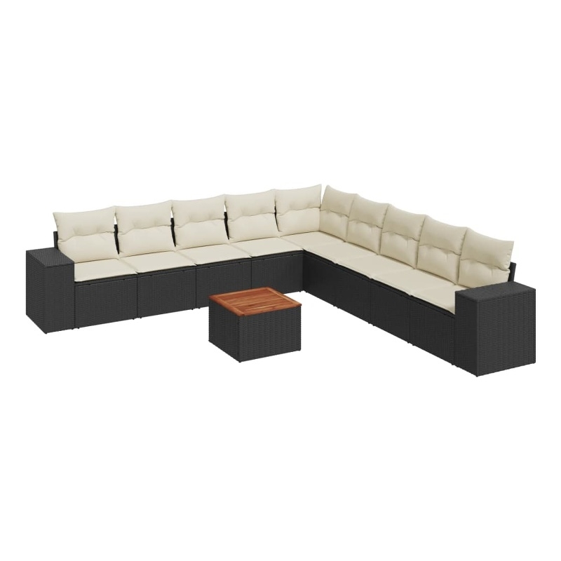 vidaXL 10 Piece Poly Rattan Sofa Set in Black/White/Cream