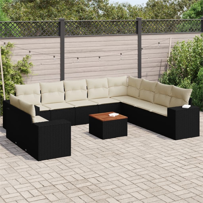 vidaXL 11 Piece Steel Sofa Set in Black/White/Cream