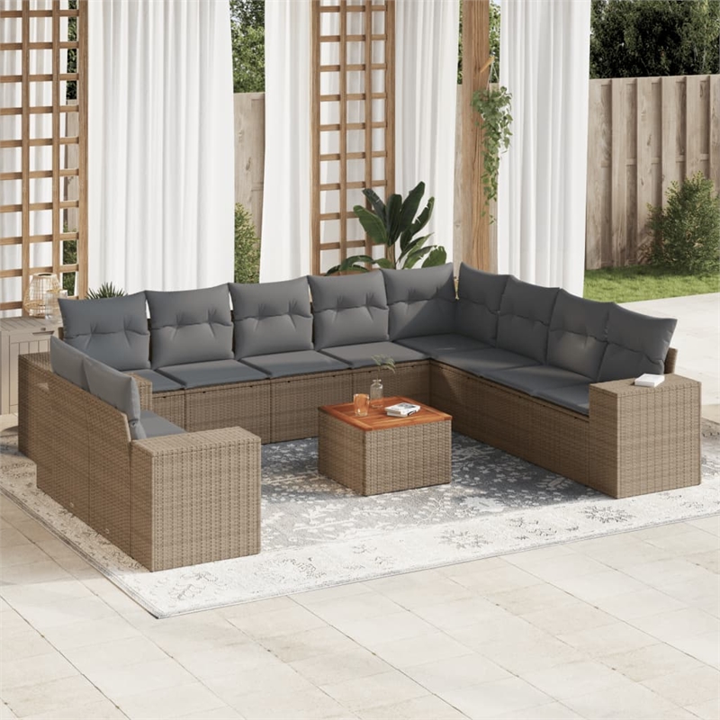 vidaXL 11 Piece Solid Acacia Wood Sofa Set in Gray/Beige
