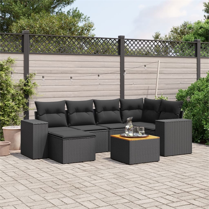 vidaXL 7 Piece Solid Acacia Wood Sofa Set in Black