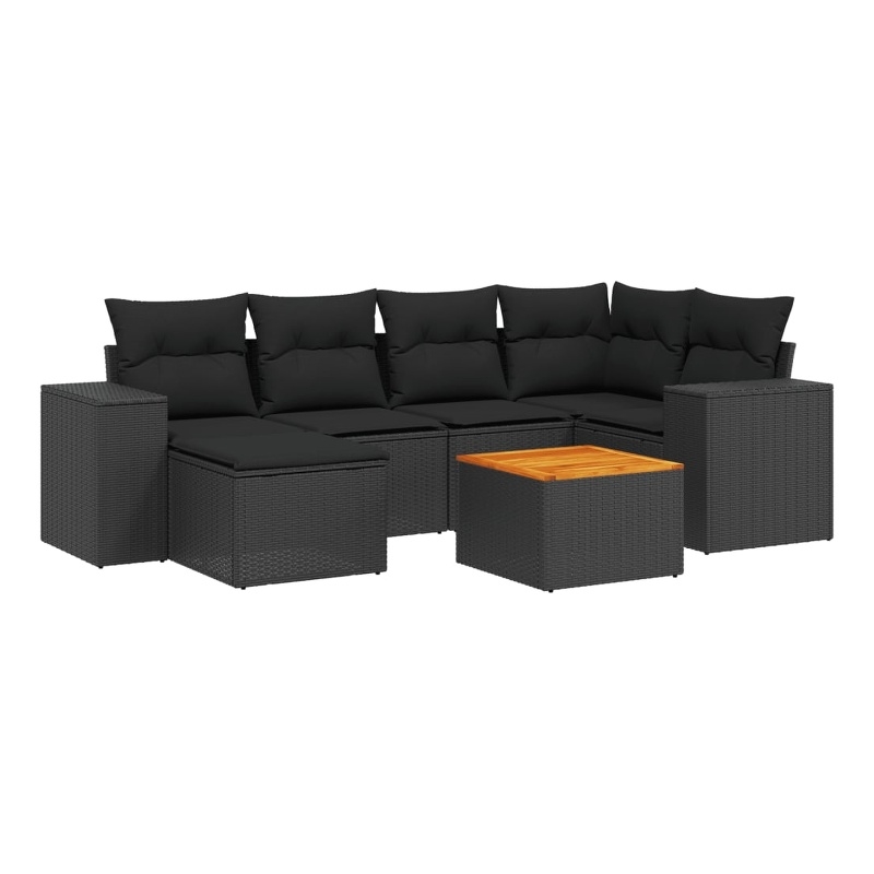 vidaXL 7 Piece Solid Acacia Wood Sofa Set in Black