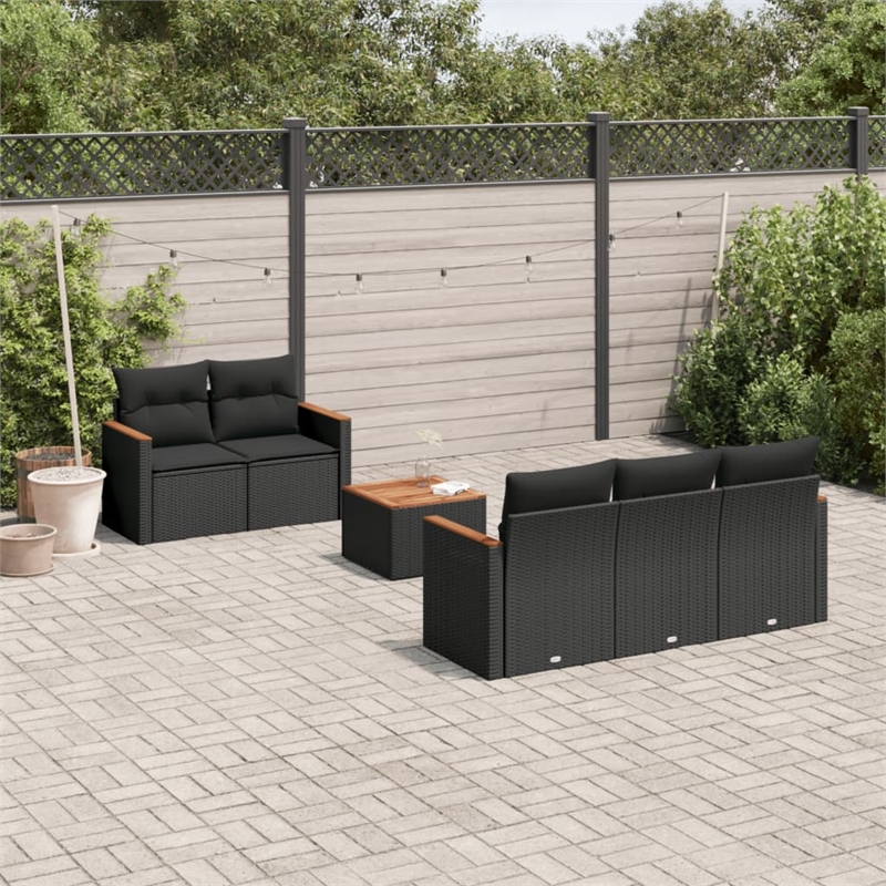 vidaXL 6 Piece Solid Acacia Wood Sofa Set in Black